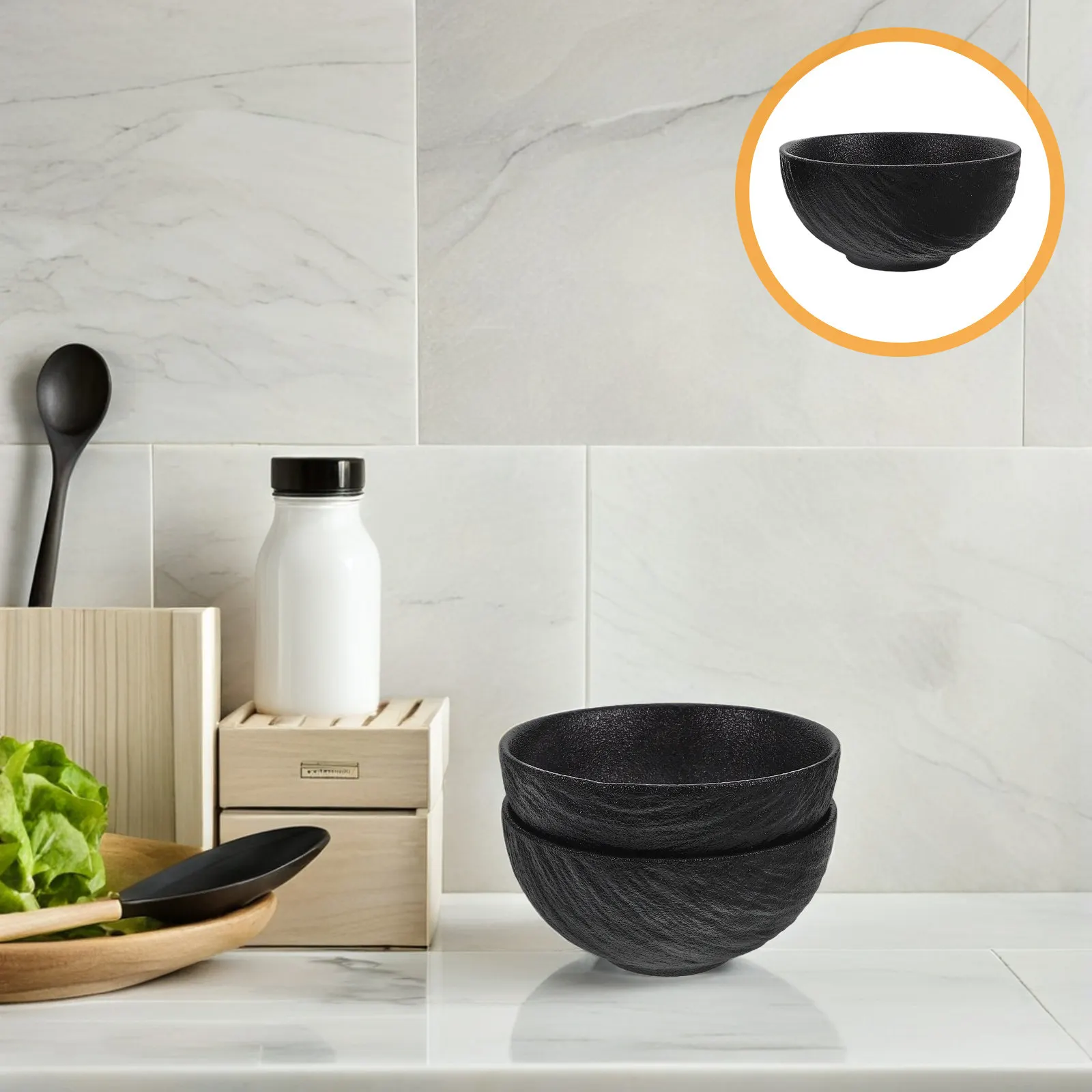 

2Pcs Modern Ceramic Bowls Set with Rock Texture Elegant Serving Bowls for Daily Gatherings Decorative Kitchen Dining