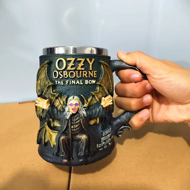 جديد ريترو ثلاثية الأبعاد الراتنج القدح Ozzy Osbourne القوس النهائي الحرف زخرفة الفولاذ المقاوم للصدأ الحاويات الداخلية كوب لشريط مطعم والمنزل