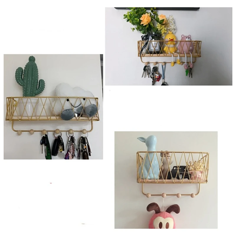 Wall Mount Iron Entryway Shelf Key Holder Mail Rack Letter Key Sorter Organizer For Magazines Coat Pet Leash And Keys