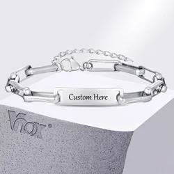 Vnox Free Personalized Stainless Steel Bar ID Bracelet for Women Girls, Custom Engraved Inspirational Quote Best Friend Gift