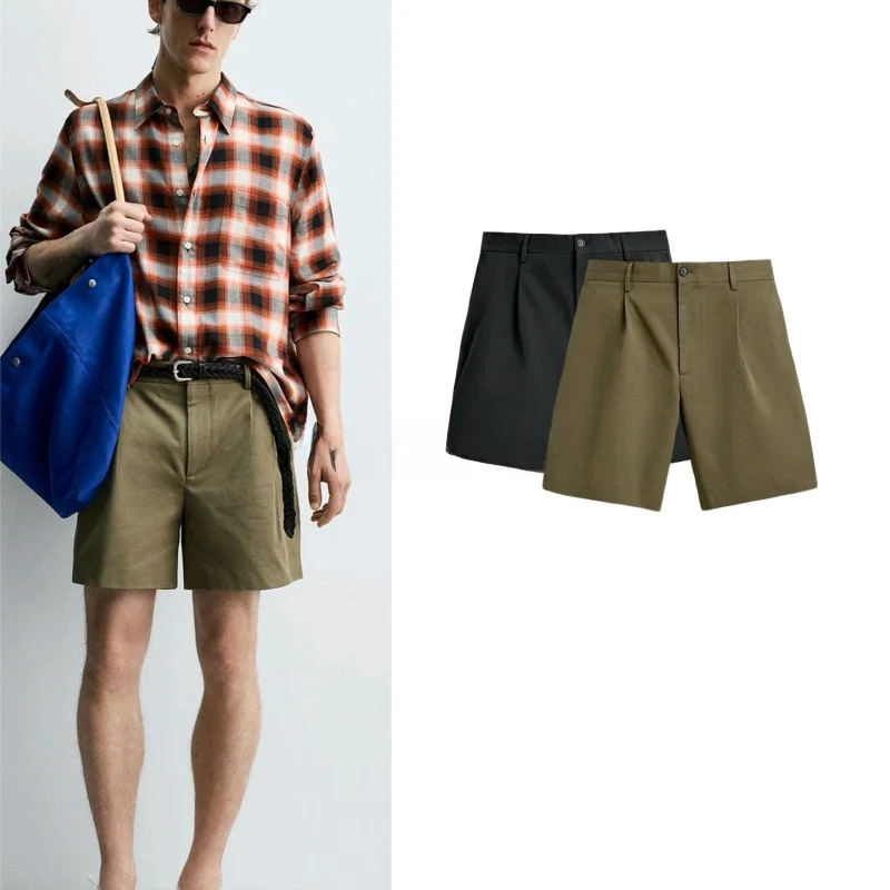 

Spring Summer New Men's Slim Fit Straight Leg Zipper Short Casual Shorts 6861369 mid Waist Polyester Fiber 100%