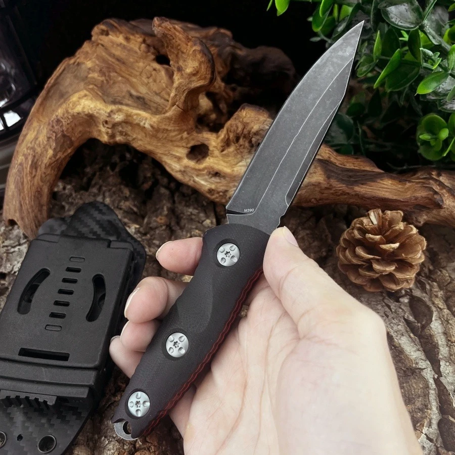 113 سكين مستقيم صغير من الفولاذ المقاوم للصدأ باللون الأسود - مقبض 7Cr13Mov Blade G10 مناسب للبقاء في الهواء الطلق وقطع الحبال #2