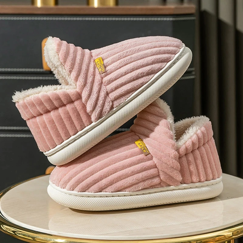 Comwarm Warm Fur House Slippers For Women Men 2023 Winter New Ankles Cozy Plush Slippers Home Indoor Soft Thick Sole Cotton Shoe