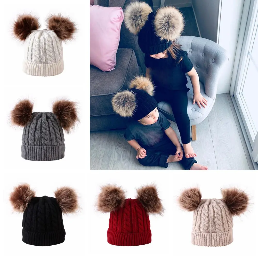 

Толстая вязаная детская лыжная шапка для мальчиков и девочек, детская шапка-бини с помпоном, шерстяная шапка для малышей