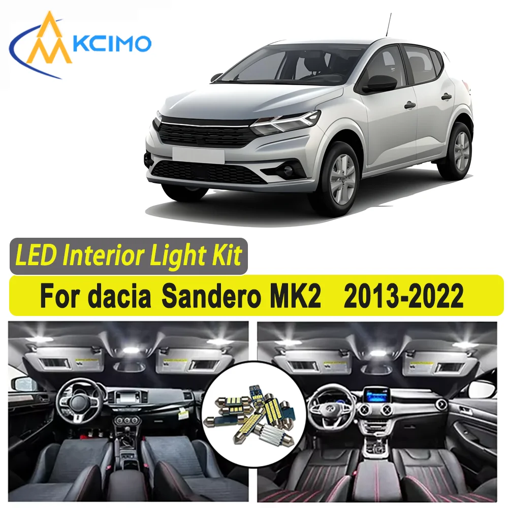 

Kcimo LED для dacia Sandero MK2 (2013-2022) Яркий светодиодный светильник премиум-класса для внутреннего освещения купола с картой багажника Комплект автомобильных светодиодных ламп Canbus Автомобильный светодиод