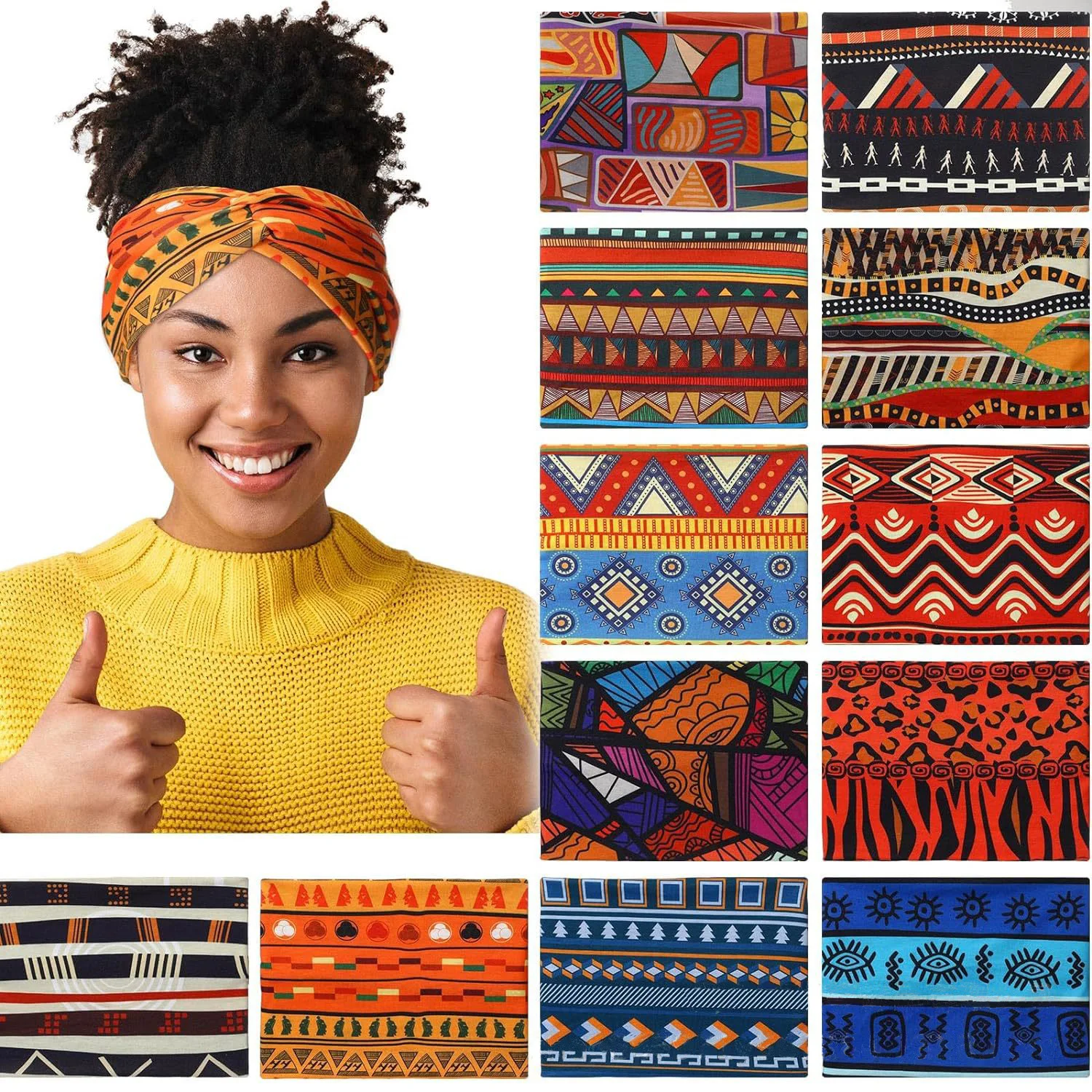 Verbreiterndes, hochfestes Bohemian-Yoga-Sport-Stirnband im afrikanischen Stil – Detail 4