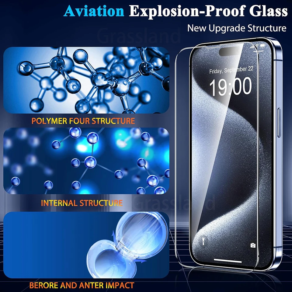 4 Piezas Vidrio Templado para iPhone 16 15 14 13 12 11 Pro Max Protector de Pantalla para iPhone 7 8 Plus X XS Max XR Película de Vidrio Protector 2