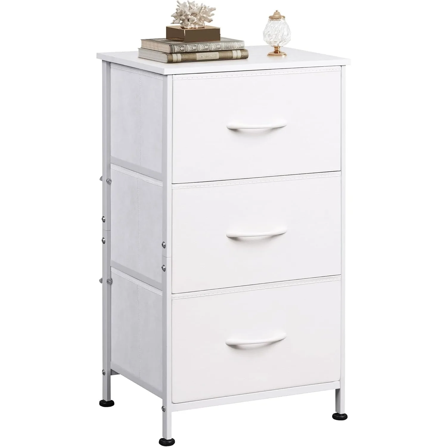 

Nightstand with 3 Drawers, Fabric Dresser, Organizer Unit, Storage Dresser for Bedroom, Hallway, Entryway, Closets, White