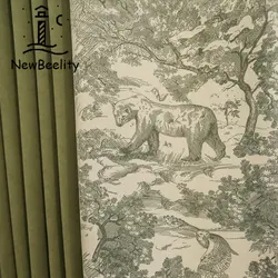 French Ins Style Chenille Blackout Curtains for Living Dining Room Bedroom Animal Jungle Spelling Edge Thicken Jacquard Cloth