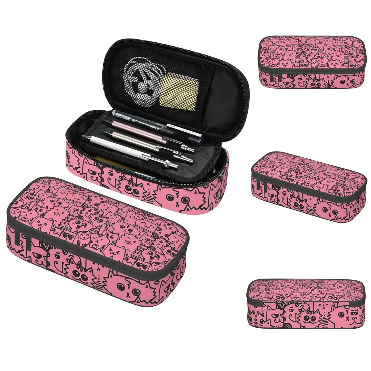 Pink Cute Cats Lovely Kitten Pattern Pencil Case for Kids School Pen Box Pencil Bag Stationery Supplies Pen Holder Bag