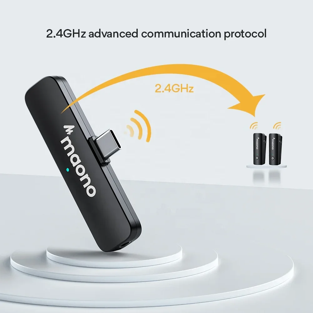 MFi Lightning Wireless Microphone MAONO Mini 2.4G Wireless Microphones System with Mute and Volume Control Lavalier Microphones