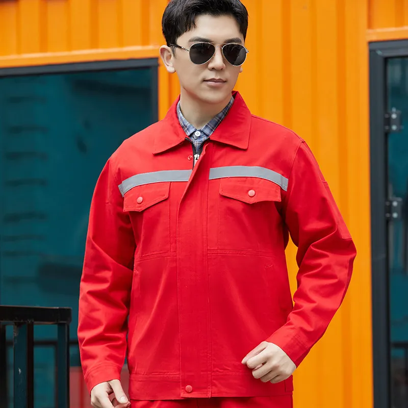 

Комплект рабочей одежды из чистого хлопка для мужчин и женщин, прочная фабричная униформа для весны и осени, костюм для рабочих: куртка и брюки оверсайз