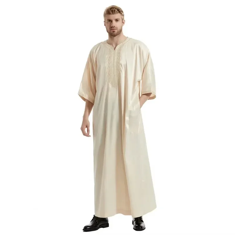 Muzułmanki Jubba Thobe Islamic Clothing Satin Ramadan Mens Abaya Dress Long Robe Saudi Wear Musulman Caftan Jubah Dubai Dress