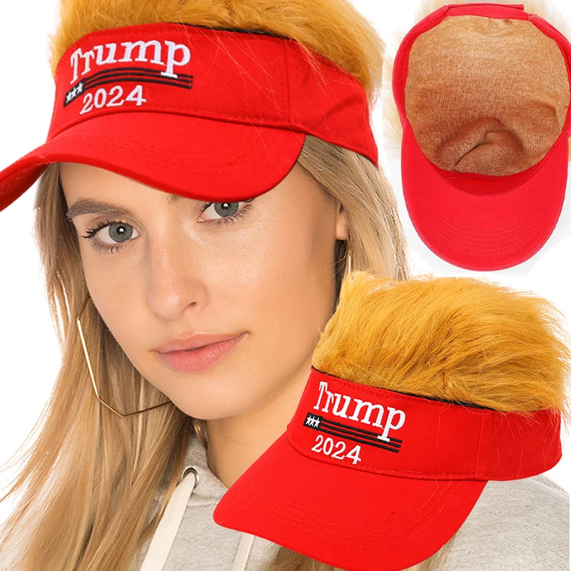 2024 Synthetic Trump Hat Hair Donald Trump Make America Great Again Wig Hat with Embroidered Logo Adjustable MAGA Baseball Cap