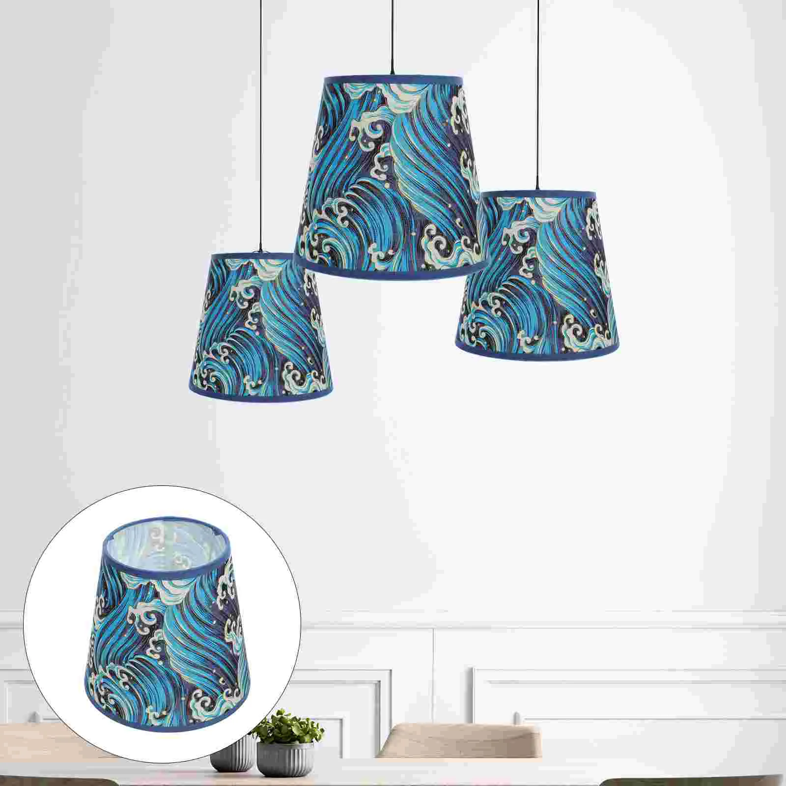 Desk Lamp Shade Fabric Lamp Floor Lampshade Replacement with Sea Wave Print(E27)