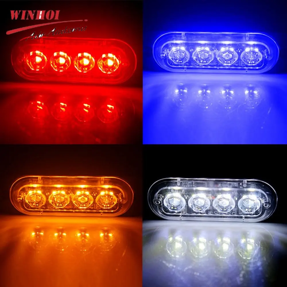 

4LED Emergency Strobe Lights Amber Blue Grill Led Warning Light 12-24V Auto Stroboscopes Police Flashing Lamp for Car Suv Truck
