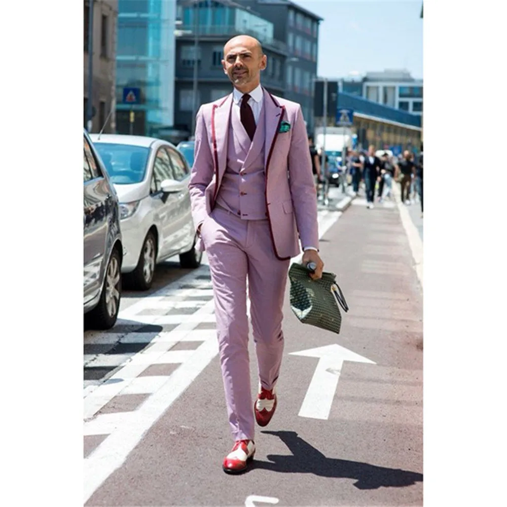 Hot Pink Formal Men's Suit Corset Prom Decoration Suit Jacket Fashion Custom 3 Pieces Men's (Jacket + Pants + Vest)