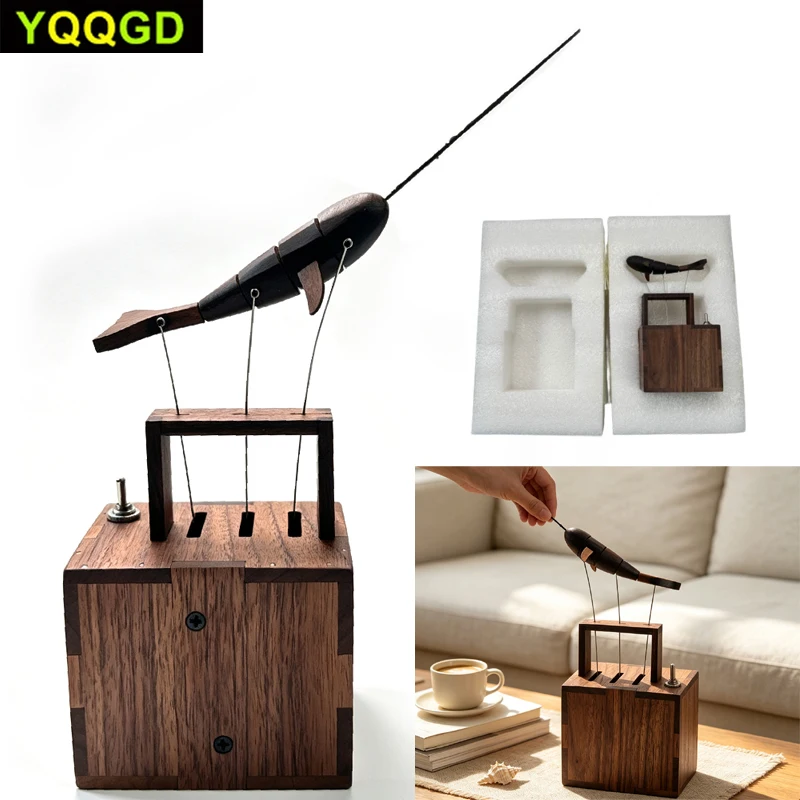 1PCS Wooden Whale Bionic Marine Animal Model, Handcraft Mechanical Sea Creature Model, Desktop Relaxation Decor  ﻿