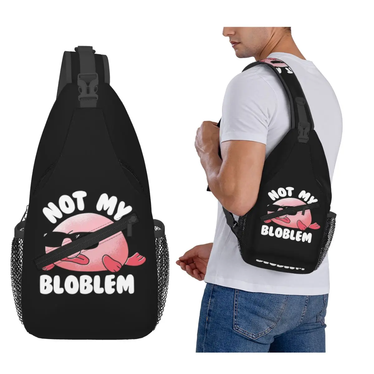 

Blobfish Not My Bloblem Not My Problem Chest Bag Men Sling Crossbody Backpack Chest Bag Travel Hiking Daypack Shoulder Bag