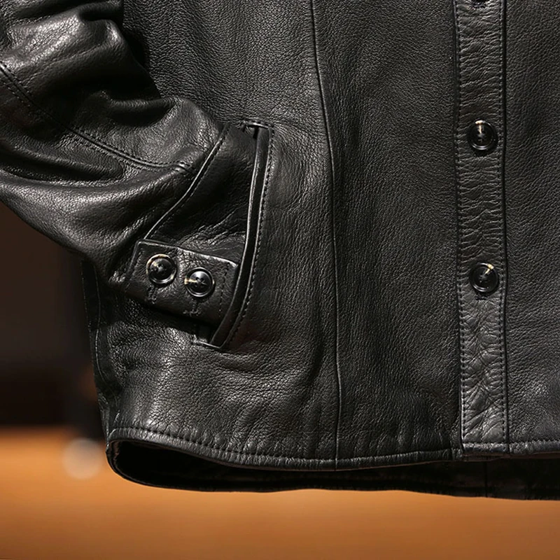 High Fashion Plus Size Waterproof Black Genuine Leather Shirt Motorcycle Jacket Men For Clothing