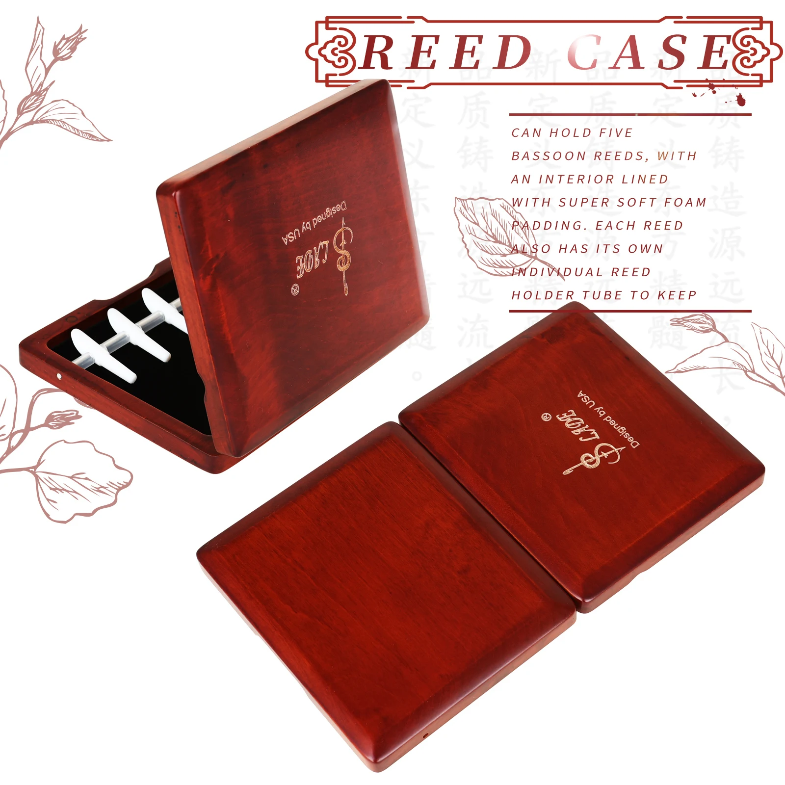 SLADE Bassoon Reed Case 5-Reed Capacity Rosewood With Sponge Lining & Fixing Tubes Bassoon Instrument Parts & Accessories