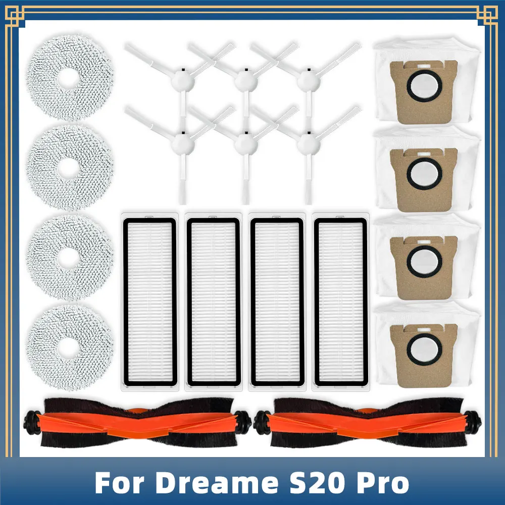

Compatible For Dreame Bot S20 Pro RLS72CE Replacement Parts Main Side Brush Hepa Filter Mop Cloth Dust Bag Accessories
