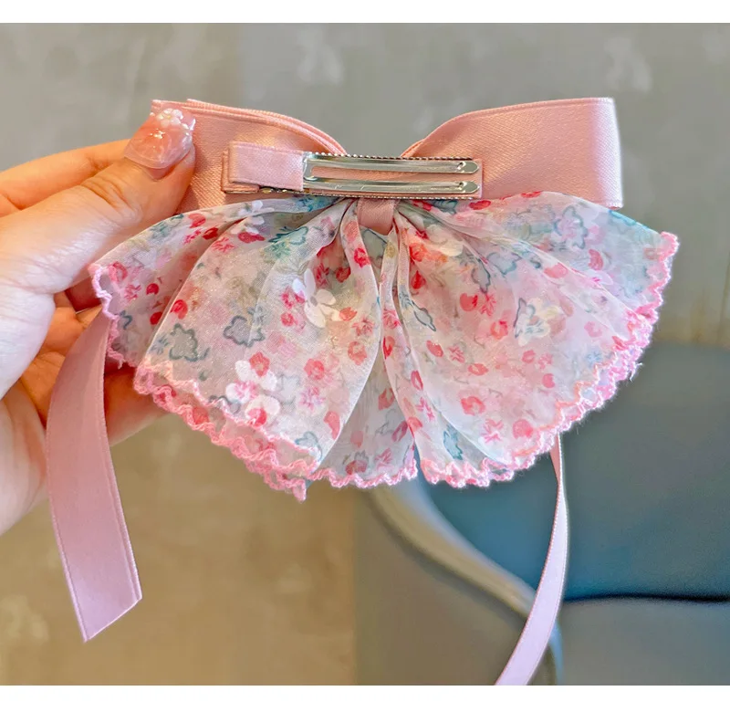 12 PCS/Lot, Spring Summer Ribbon Bow Hair Clips For Baby Girls Sweet Ponytail Clips Children Hair Accessories