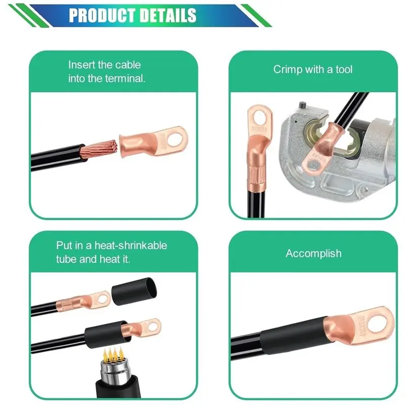 [HOT!A34R】 180-Piece Battery Cable Lug Set(AWG 2,4,6,8,10,12,14,16 Gauge)- Copper Ring Terminals With Heat Shrink Tubing And