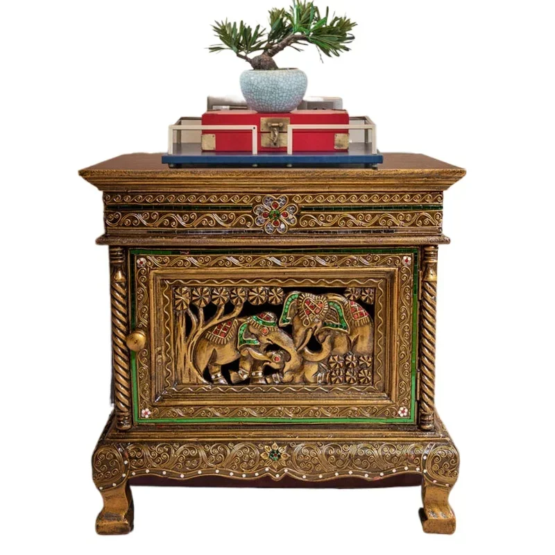 

Southeast Asian Style Simple Solid Wood Bedside Cabinet Thai Creative Simple Retro Locker