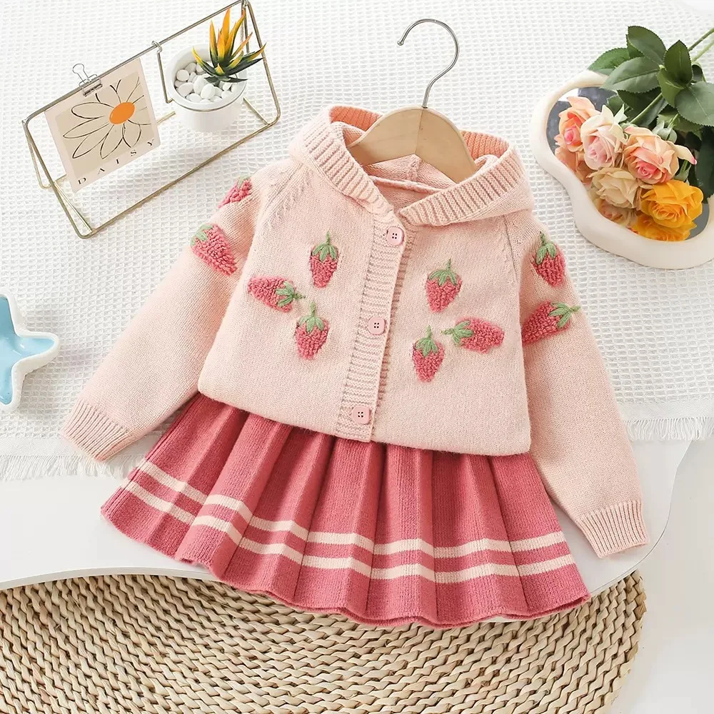 

Girls Dress Clothes Sets Spring Autumn Children Woolen Jersey Sweaters Hoodies Skirts Kids Princess Suit For Baby Knitted Outfit