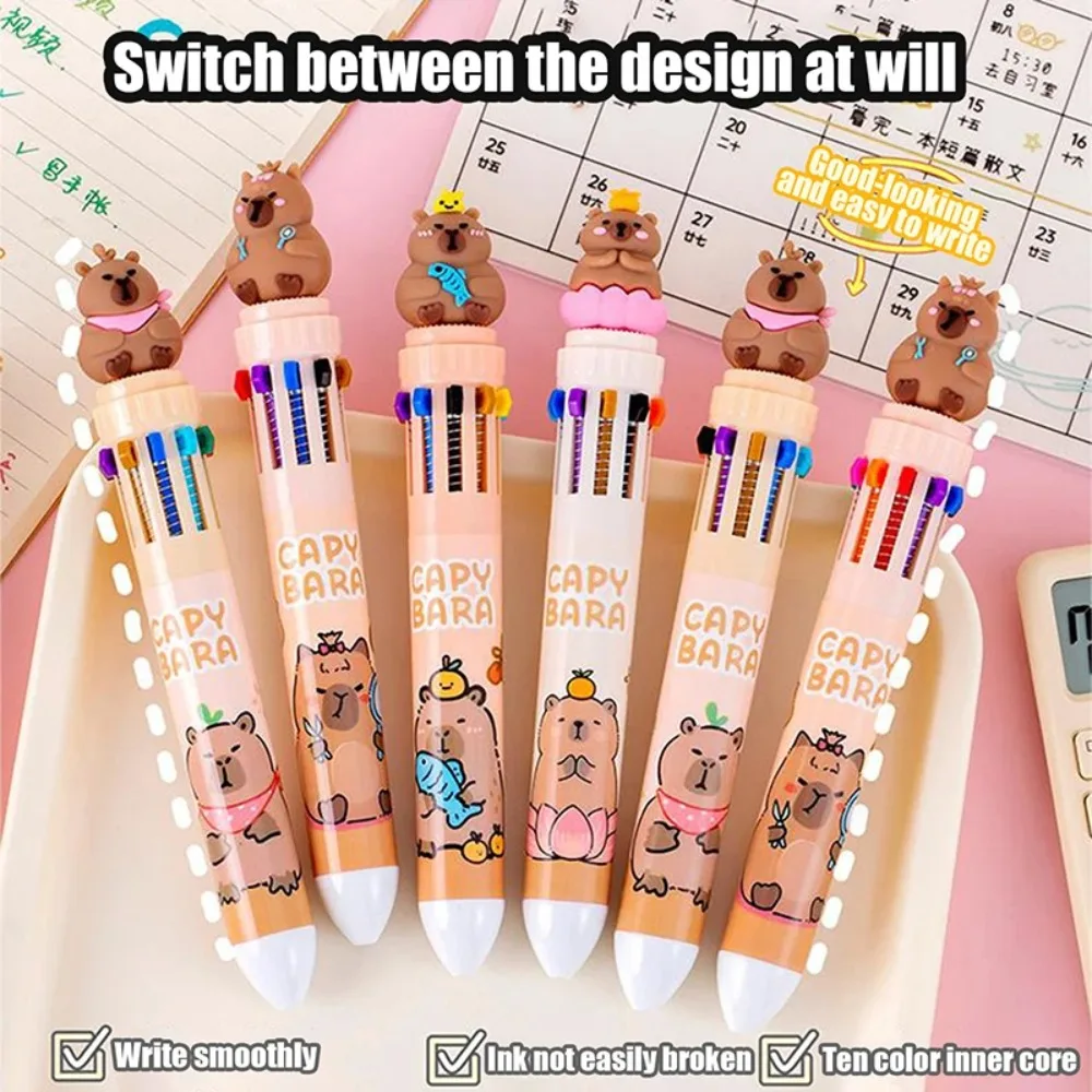 

Cartoon Capybara Multicolor Ballpoint Pen Creative Ten-Color Pen Colorful Brown Capybara Pen Ten-Color Gifts