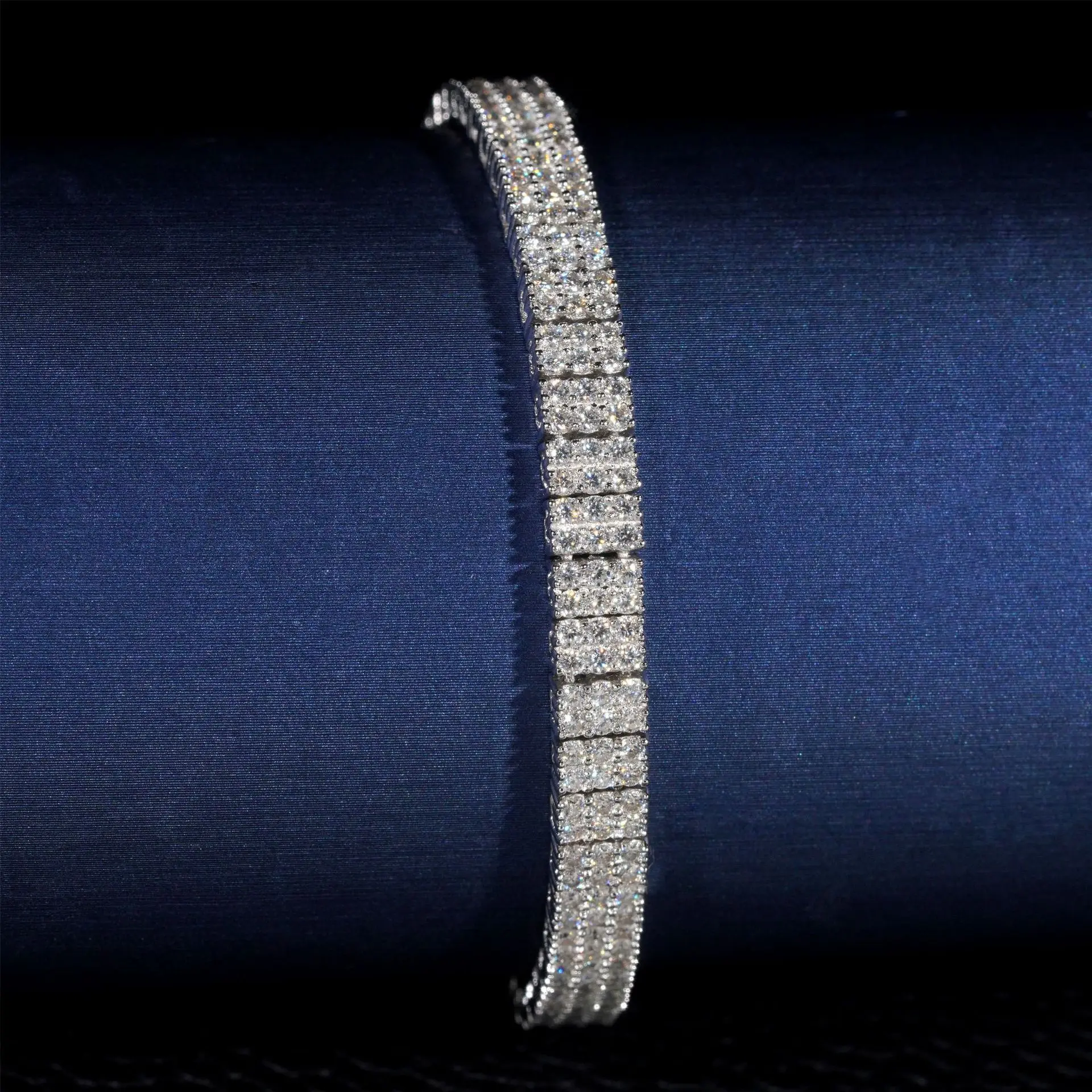 Three rows of Moissanite Bracelet S925 Silver Iced Out For Men Women Hip Hop Jewelry Pass Diamonds Tester With GRA Free Shipping