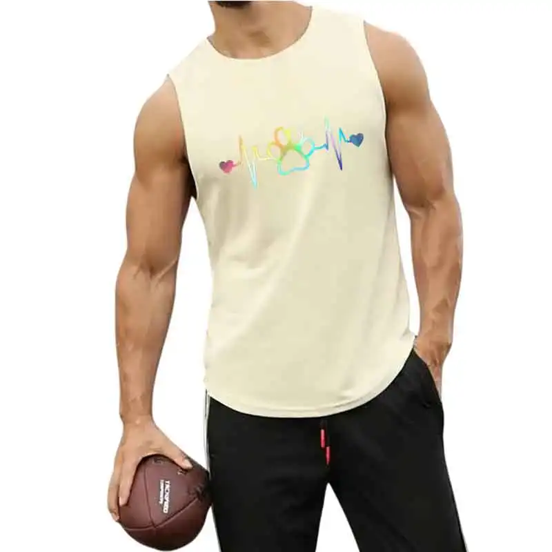 Men Summer Fitness Tank Top Men Jogging Bodybuilding Sleeveless Shirt Breathable O-Neck Casual Male Vest European size Clothing