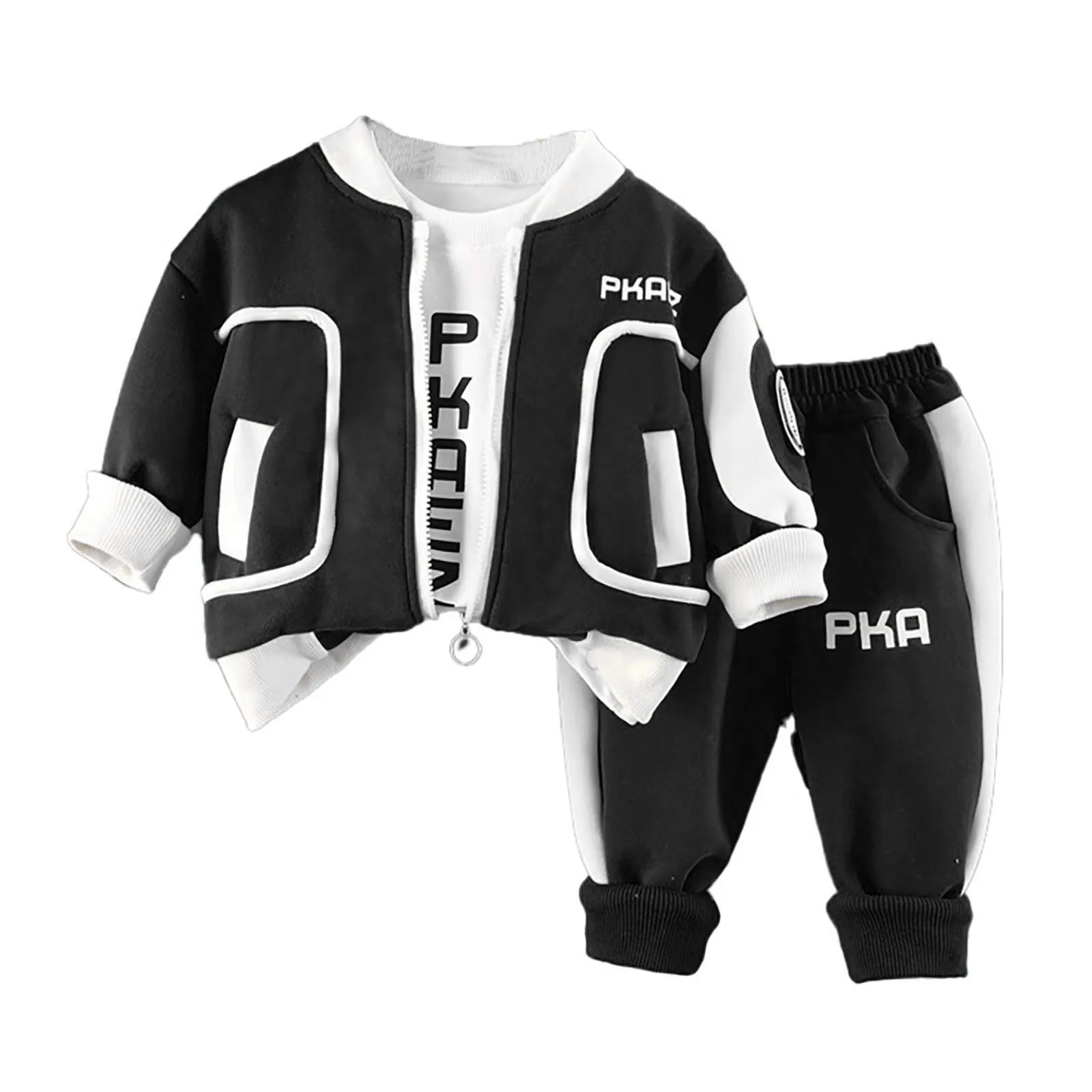 

Kids Boys Sports Clothes Outfits Long Sleeve Baseball Jacket Coat with T-shirt Tops And Pants Casual School Uniform Sportswear