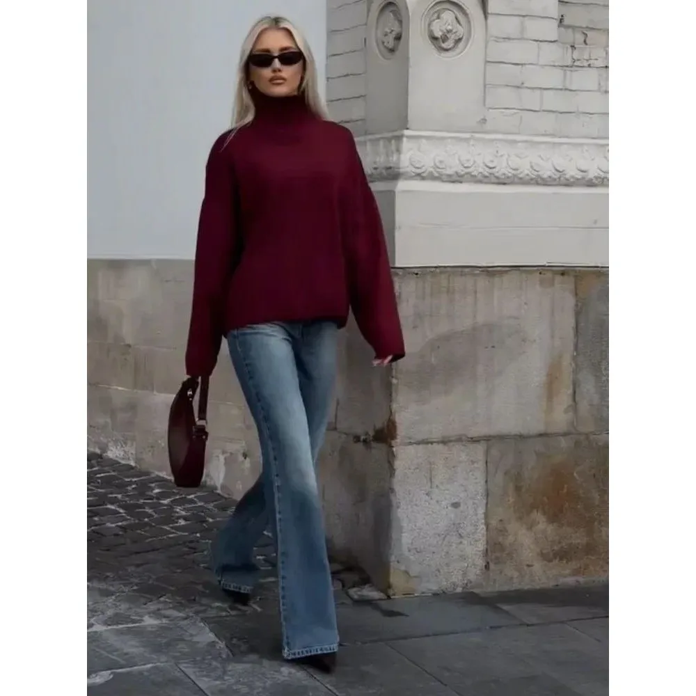 

Bury Red Casual Loose Turtlene Pullover Women's Long S Cleanfit Sle Winter Sweater Fem Faion Online And Offline