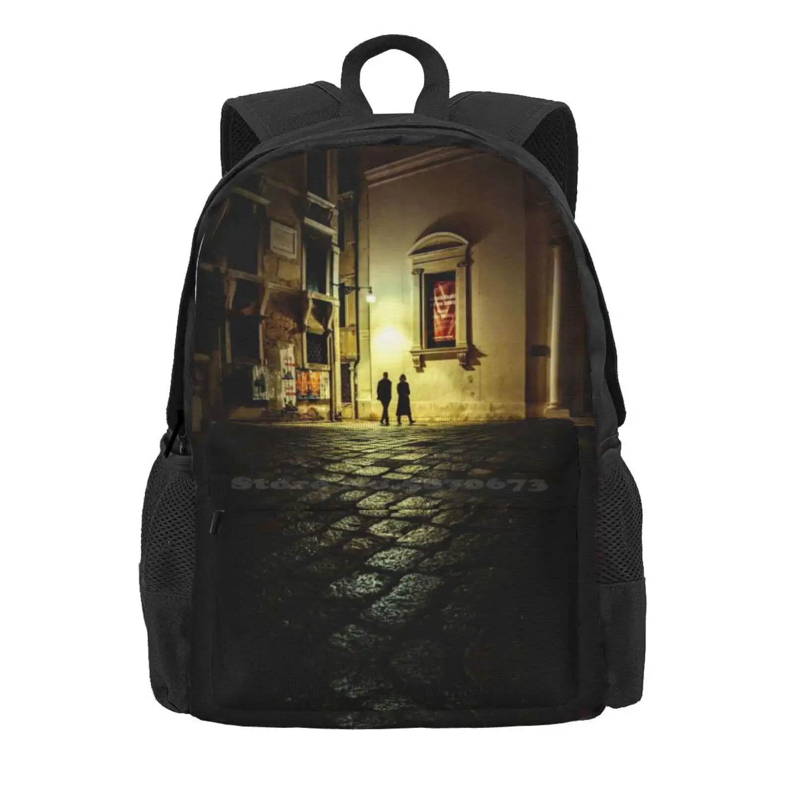 A Quiet Night In Venice Hot Sale Schoolbag Backpack Fashion Bags Glow Venice Dark Couple Romantic Quiet Brick Courtyard