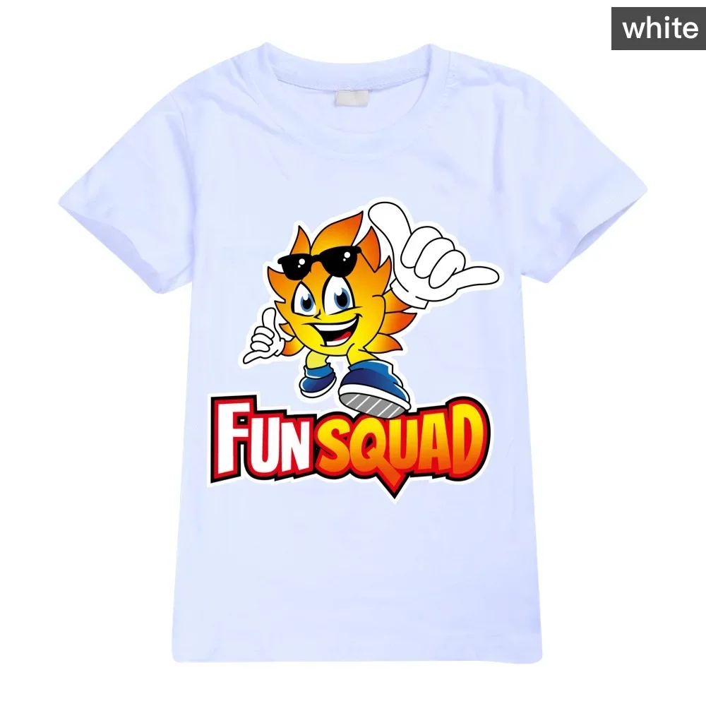 New Fashion Boys T-shirt Girls T Shirt 2024 Summer FUN SQUAD Cotton Kids Tops Cartoon Graphic Tees Children O-neck Tshirt1038