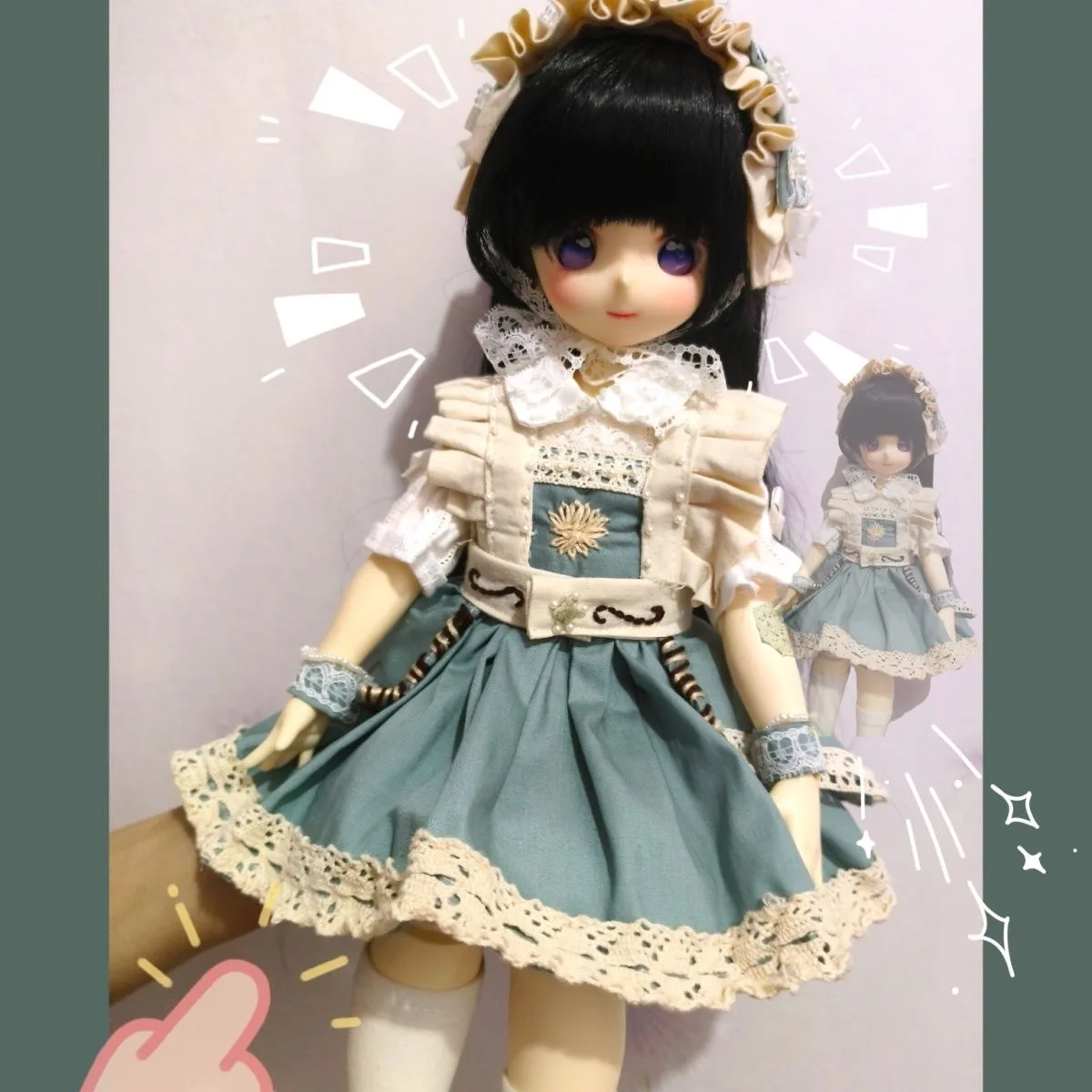 1/4 BJD Doll Clothes, Handmade Bear Girl Body Dress, Embroidered Court Retro Style 7-Piece Skirt Free Shipping