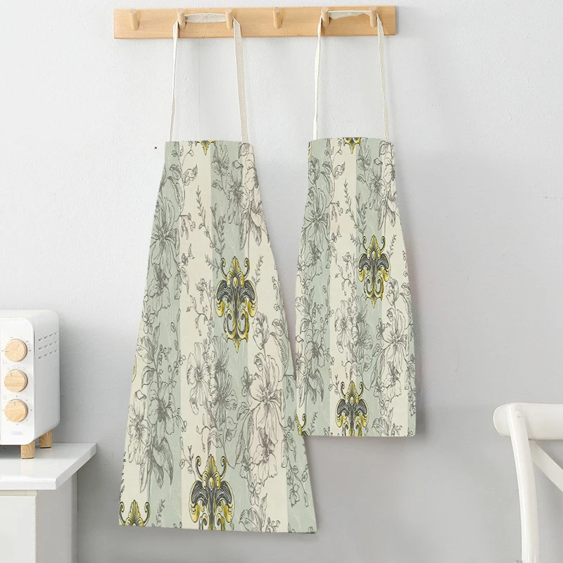 Beauty Kitchen Plant Flower Pattern Apron Home Cleaning Cotton Linen Home Cooking Baking Adult Bib Nail Shop Wedding Banquet