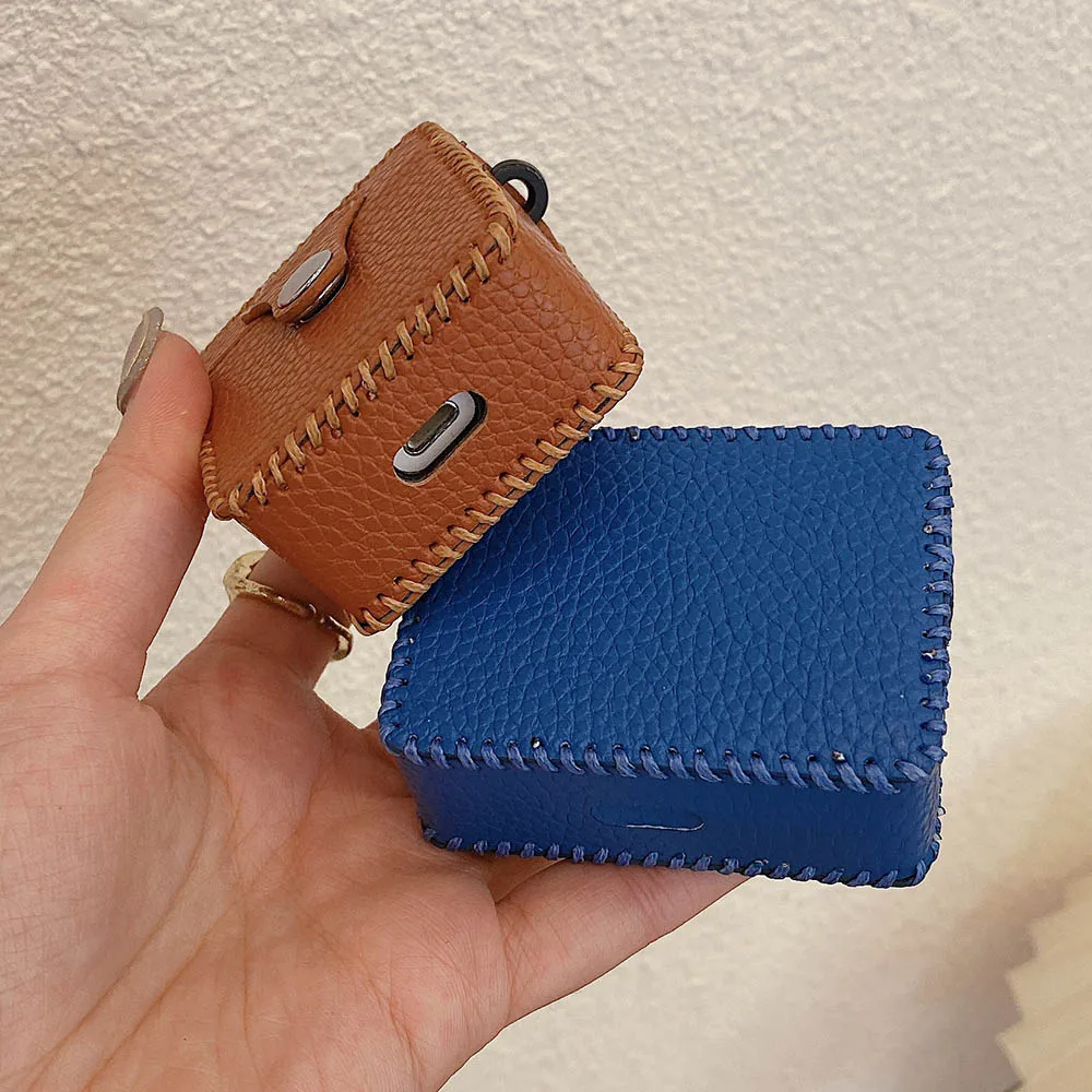 Funda de cuero de Color sólido para auriculares Bluetooth con botón, bolsa antipérdida para Apple Airpods 1, 2, 3 Pro, funda protectora para Airpod