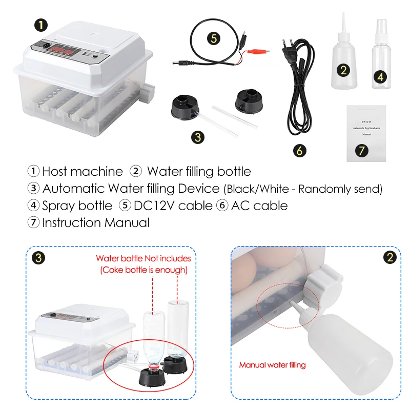16 Eggs Farm Poultry Fully Automatic Turning Egg Incubator Dual-Electric Mini Household Brooder for Chicken Goose Duck Birds