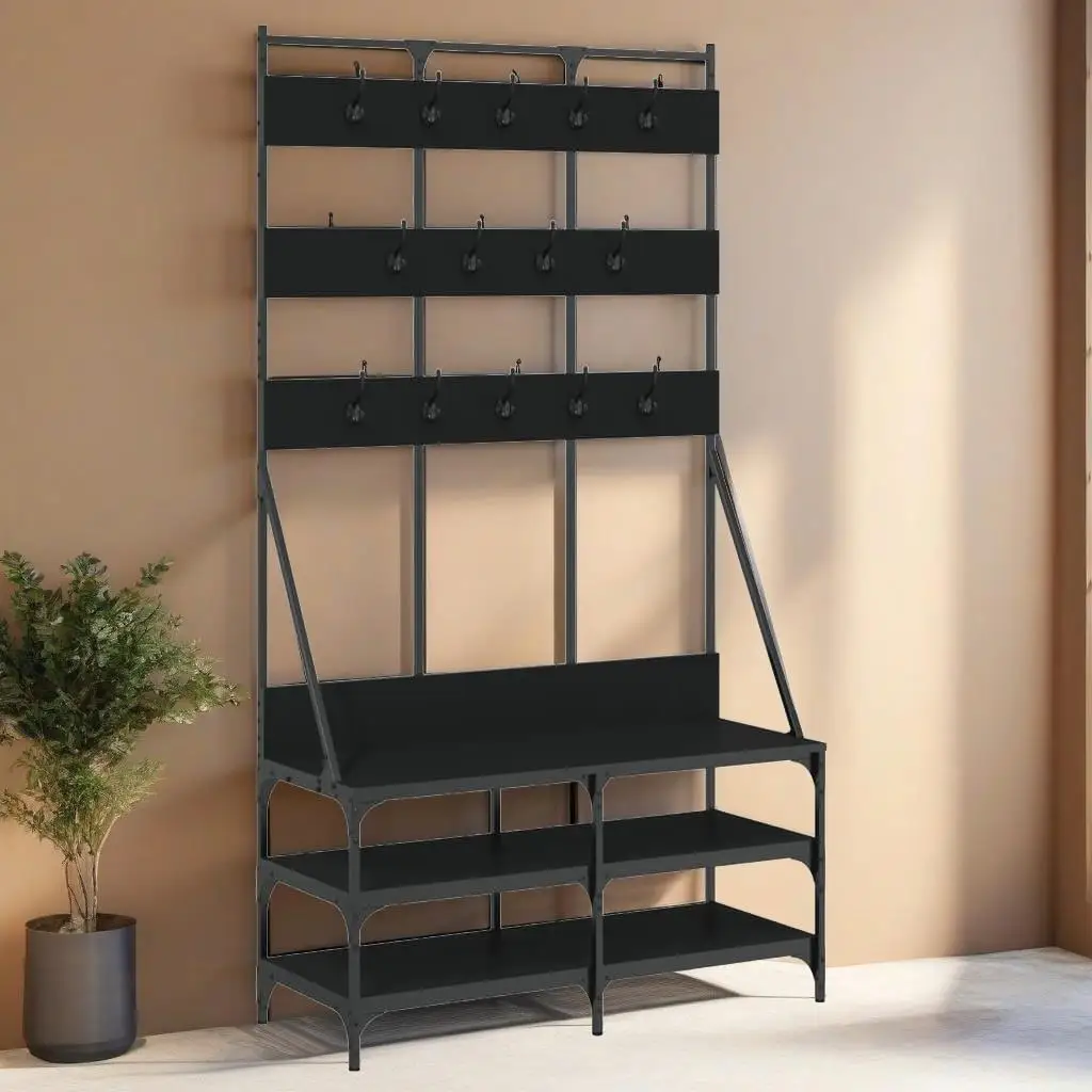 Black Clothes Rack with Shoe Storage - 39.4x15.7x72.4 Organizer for Home & Closet