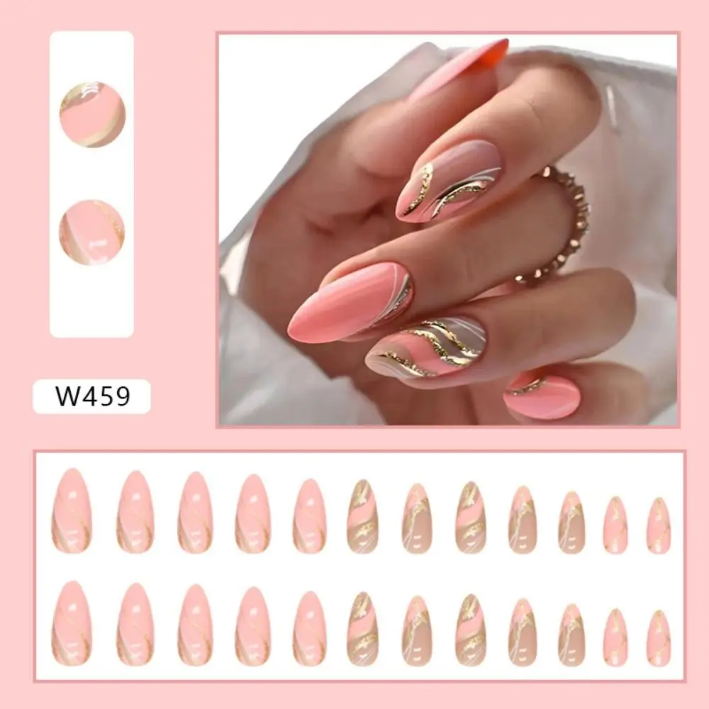 24 pezzi Manicure fai da te punte finte unghie finte ondulate lunghe mandorle francesi