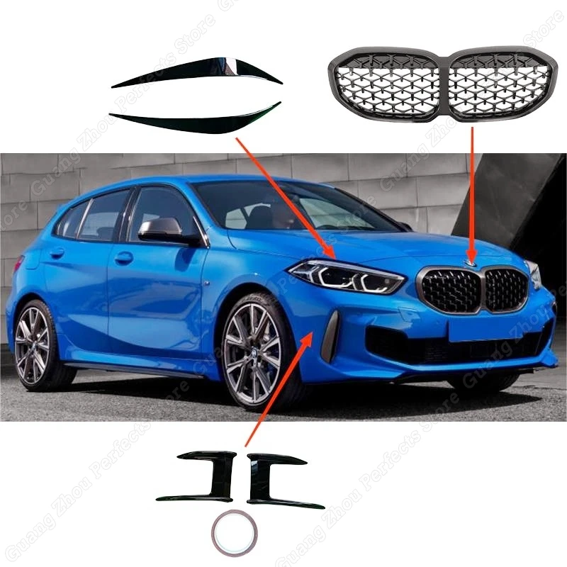 Front Side Bumper Wind Knife Racing Grills Headlights Eyebrow Eyelids For BMW 1 Series F40 Hatchback 2019-2023+ Body Kit Tuning