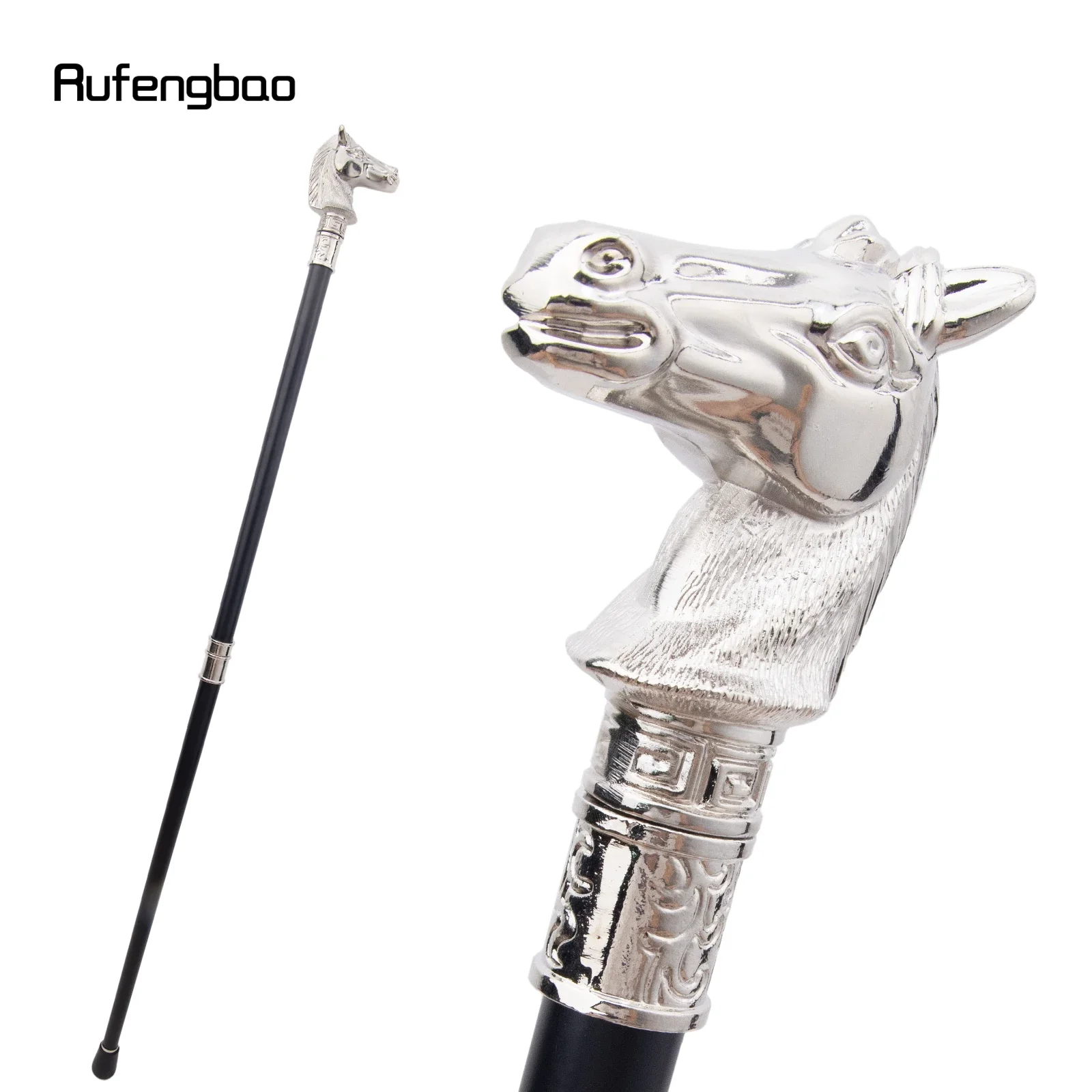 White Race Horse Bristle Head Animal Fashion Walking Stick Decorative Cospaly Party Fashionable Walking Cane Crosier 93cm