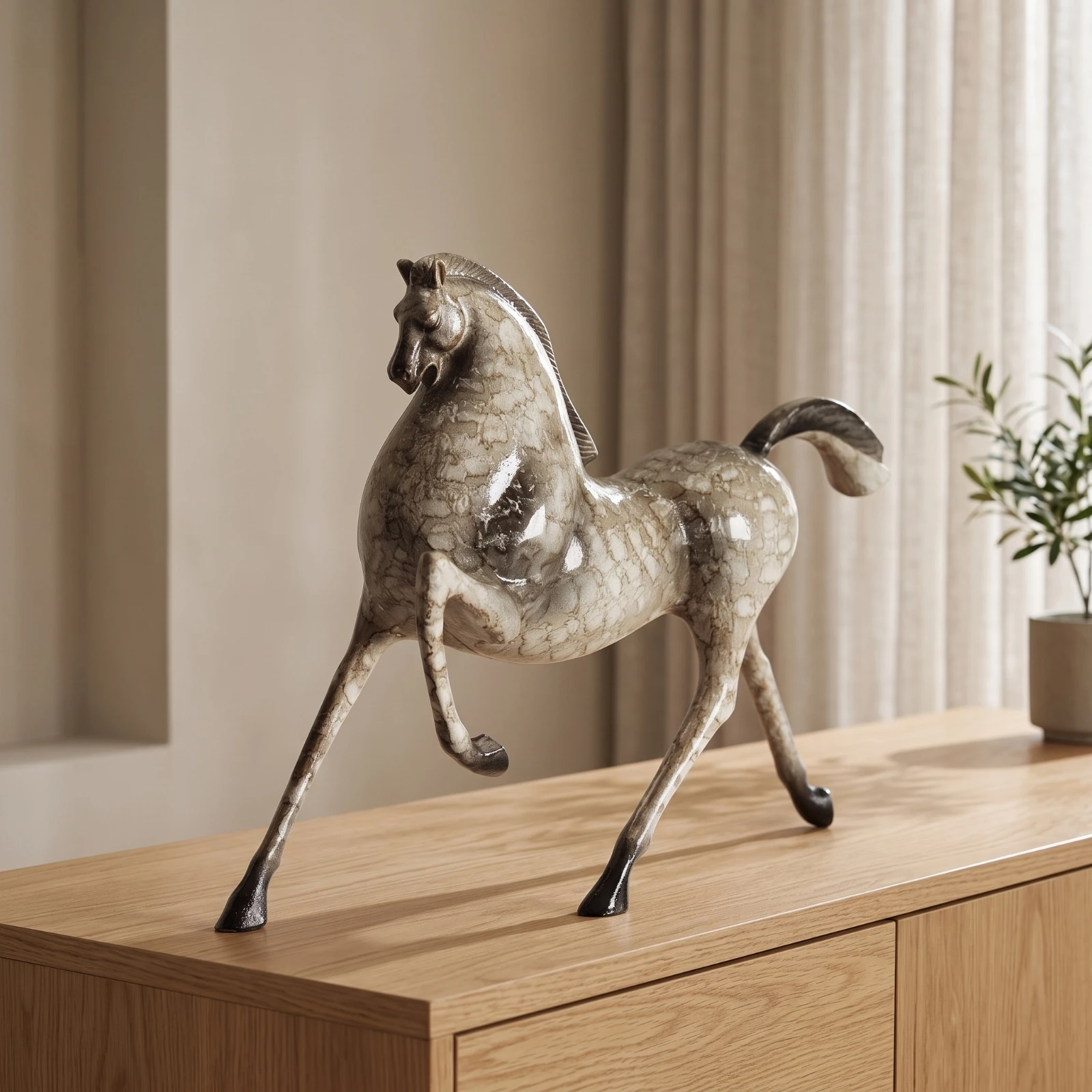 Horse Figurine Prancing Horse Statue Ornament Sculpted Decor Elegant for Homeowners, Tabletop, Living Room