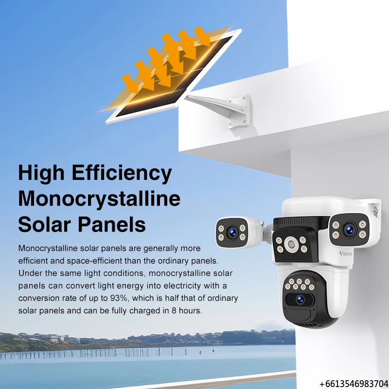 O-KAM Pro 9MP 4K 4G SIM 3-Lens Solar Security Camera 8W Solar Panel 8000mAh Battery Night Vision Cloud Data for Home Safety