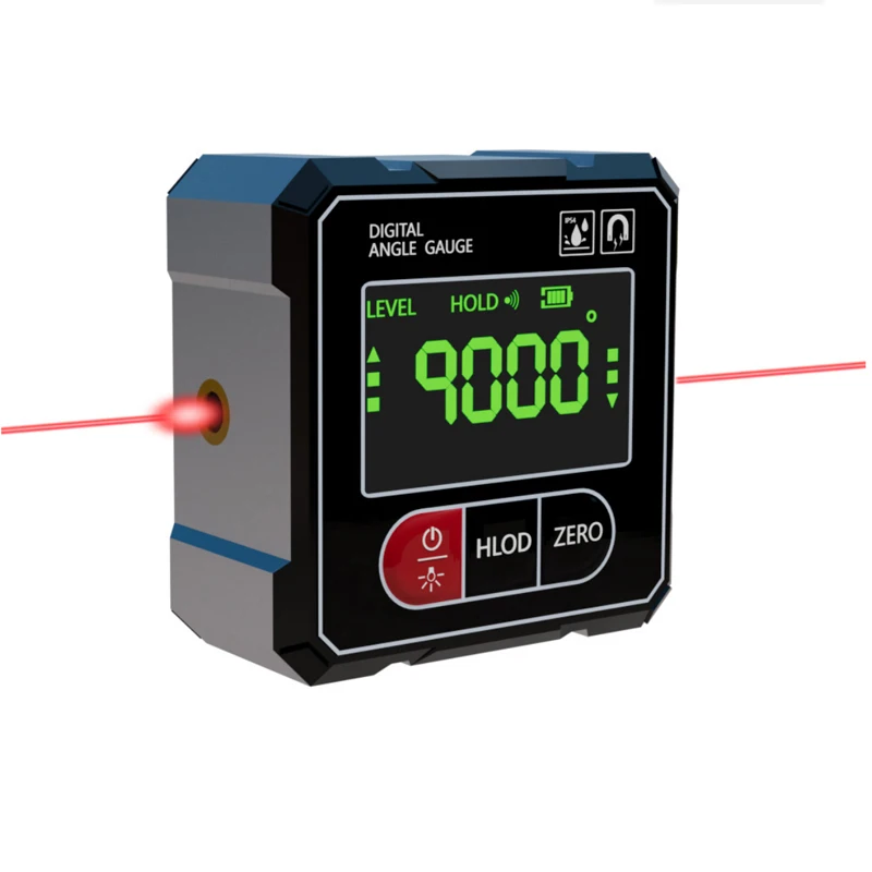 4*90° 0.2° Dual Laser Four Sided Magnetic Digital Tilt Angle Box with Neutral Black Label Protractor Level Angle Inclinometer