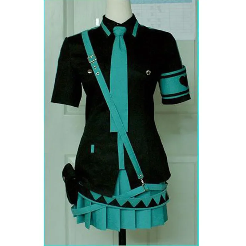 Love Miku cosplay black green uniform dress outfit wig anime Miku love is War cosplay women girls sexy skirt set for Halloween