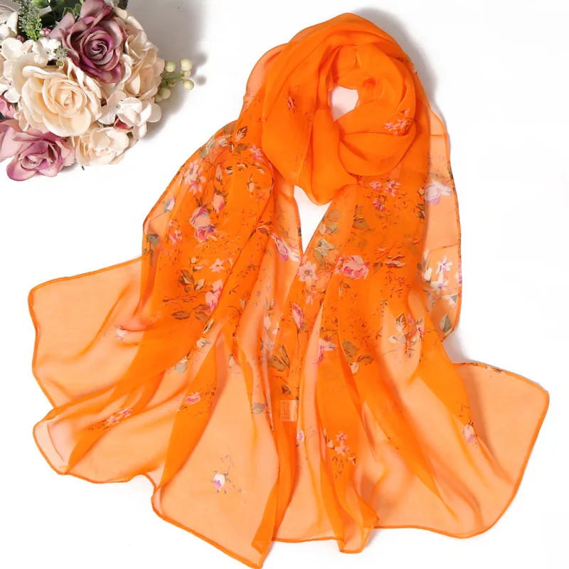 Summer Beach Sun Protection Chiffon Georgette Scarf Small Flower Women Foulard Shawl Bandana Elegant Thin Breathable